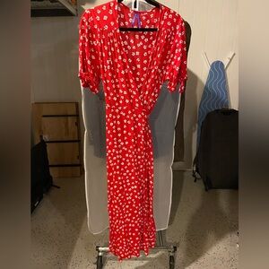 Seraphine Red Floral Maternity Wrap Dress